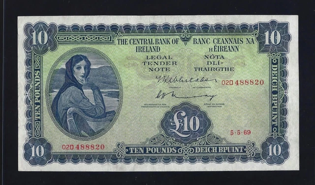 Ireland Republic Eire 10 POUNDS 1969 P-66 XF++  UK GREAT BRITAIN ENGLAND