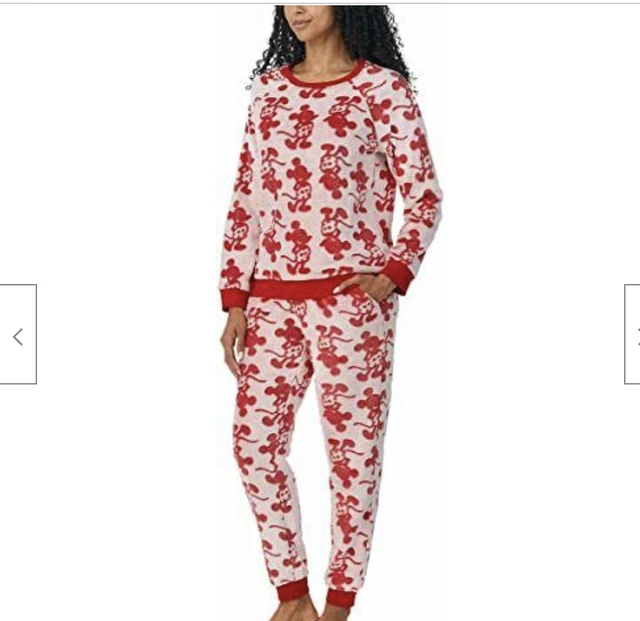 Disney Womens size Medium 2 Pc Fleece Jogger Lounge Set Sleep Mickey Mouse Red