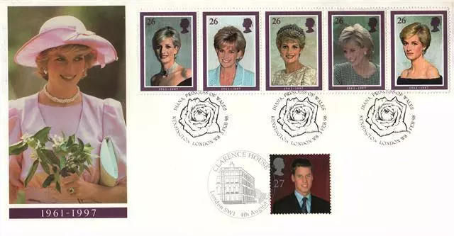 1998 Diana - RM - Kensington (Rose) H/S - Doubled with 2000 William Stamp