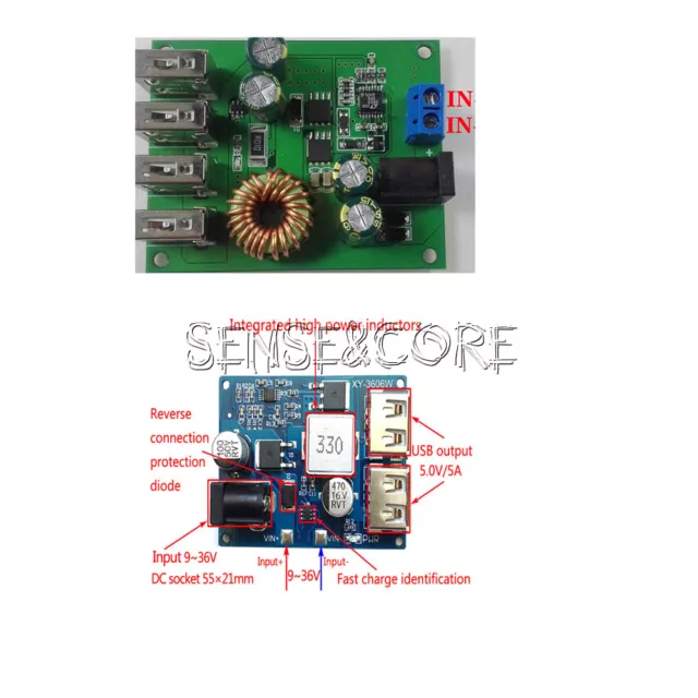 DC-DC 7-60 & 24V/12V to 5V 5A 4USB Output Buck Converter Step down Power Supply