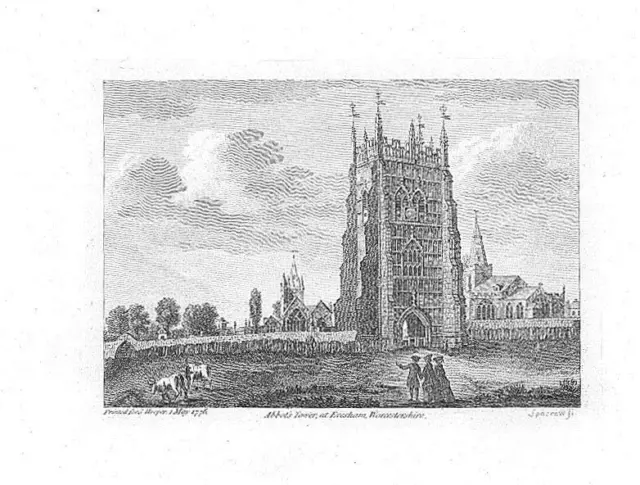 1776 Original Antique Print "ABBOTS TOWER EVESHAM" Worcestershire (S166)