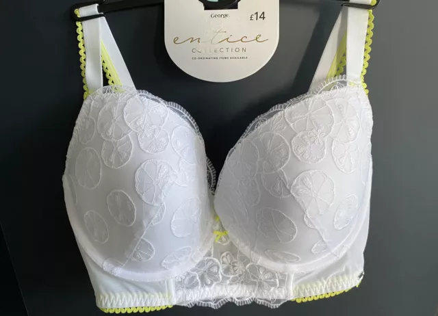 GEORGE ASDA WHITE and black bra set thong size 34B 10 £7.50