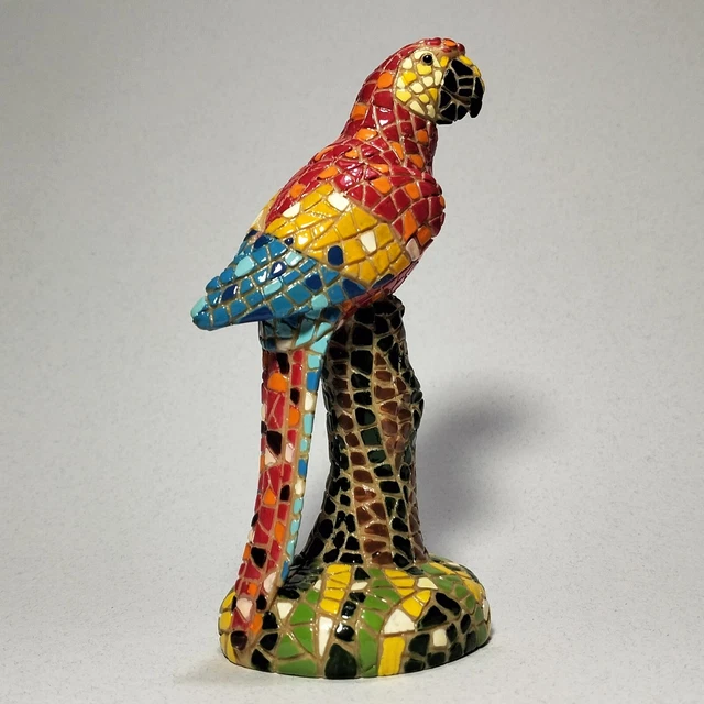 PAPPAGALLO ARA IN MOSAICO ORIGINE "SPAGNA" IN STILE BARCINO 14x7x6 CM 165 GR 8