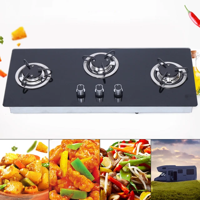 GAS COOKTOP COOKER Stove Top 3 Burners Tempered Glass LPG Gas Cooktop