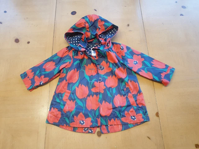 Giacca con cappuccio NEXT blu papavero rosso floreale Rainmac taglia 9-12 mesi