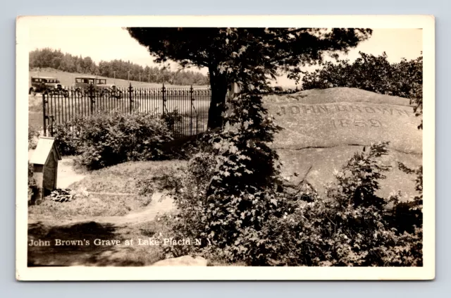 RPPC Abolitionist John Brown's Grave Old Cars Lake Placid New York NY Postcard