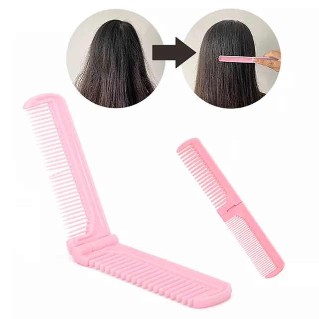 Compact Pink Plastic Folding Hair Brush Comb Dual-Use Handbag Travel Portable