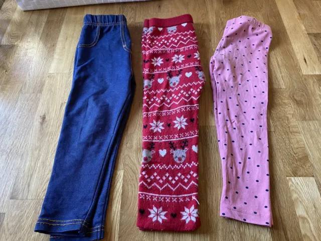 ;350 Pacchetto di 3 ragazze 2-3 leggings jeggings pantaloni di pile di Natale