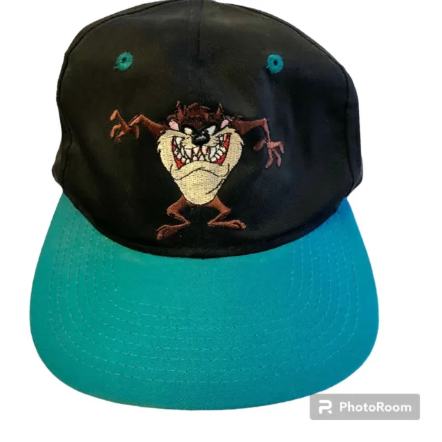 Vtg 1993 Looney Tunes Hat Black Snapback 90's TAZ Tasmanian Devil Baseball Cap