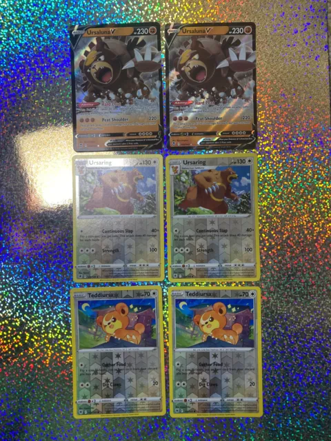Pokemon TCG: Ultra Rare 102/195 Ursaluna V x2; Reverse Holo 123/189 Ursaring x2