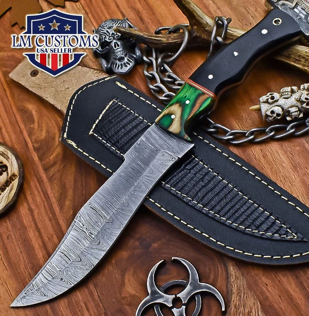 Hand Forged Full Tang Knife Twist Damascus Ram's Horn Wooden Bolster Gift