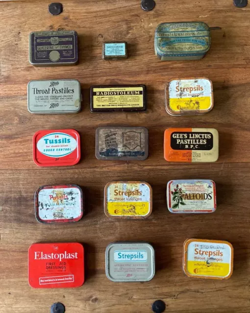 Vintage Throat PASTILLE/Lozenge Tins x15 - Strepsils - Tussils - Alleybury  etc.