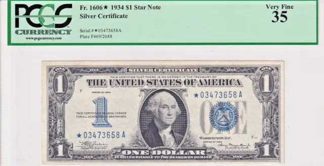 1934 $1 Silver Certificate *STAR* PCGS Very Fine 35 #*03473658A