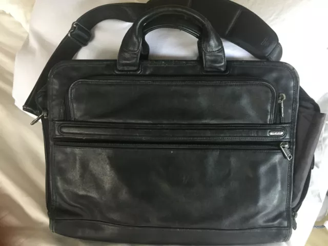 Tumi Portfolio Laptop Briefcase Leather Black computer bag shoulder