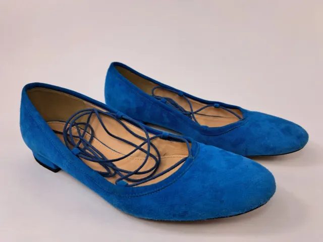 J. Crew Ballet Flats Strappy Lace Up Balletcore Blue Suede Women's Size 7.5