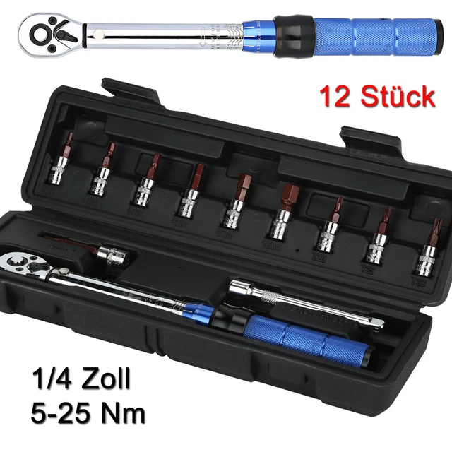 12x.DREHMOMENTSCHLÜSSEL Set 1/4 ZOLL 5-25 Nm DREHMOMENT SCHLÜSSEL 1/4" WERKZEUG