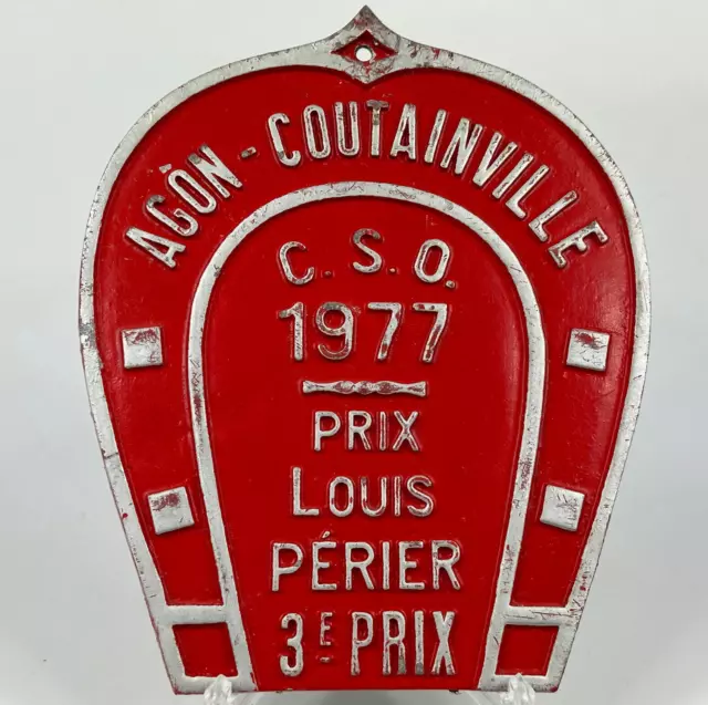 Vintage French Red Aluminium Metal Horse Shoe Shaped 1977 Competition Plaque