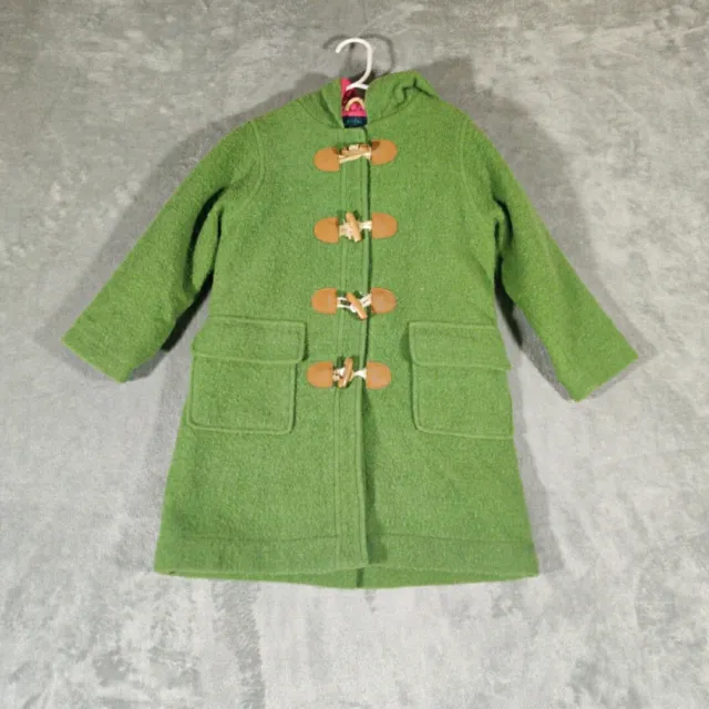 Boden Mini Coat Girls 3/4 Green Wool Blend Hooded Quilted Pink Inside Cozy