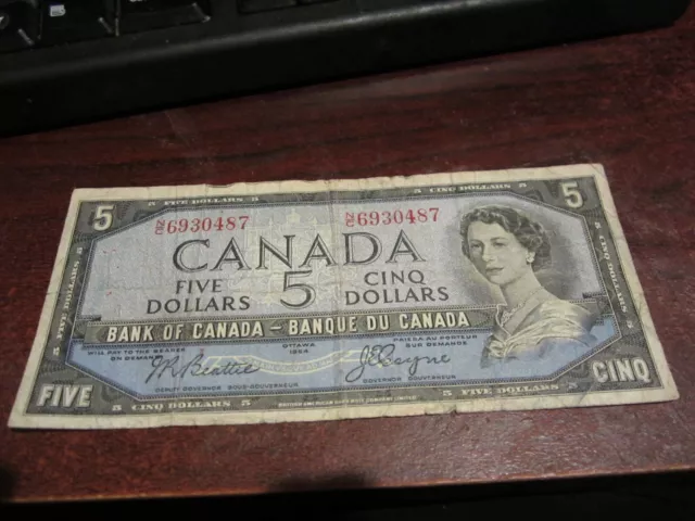1954 - $5 Canada note - Canadian five dollar bill - NC6930487