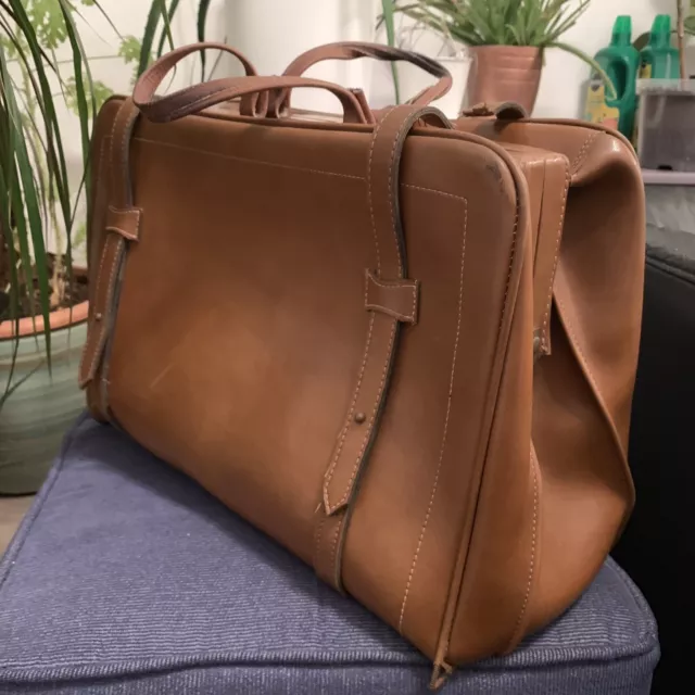 Vintage Brown Leather Bag Luggage Doctor Bag Style Unisex