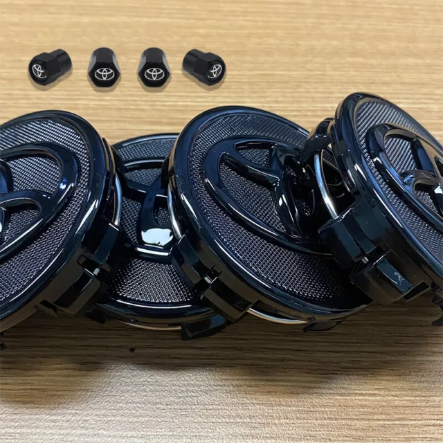 57Mm Car Black Wheel Rim Center Hub Caps Cover W/4Pcs Air Valve Stems Caps