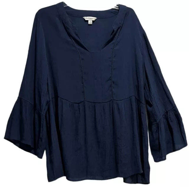 Blusa para mujer Counparts talla grande, talla 2X, azul marino, con mangas campana, mezcla de rayón