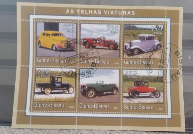N° 4 foglietti francobolli Guine' Bissau macchine -moto-ritratti.2001 timbrati.