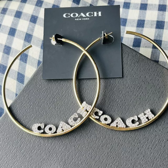 COACH Signature Logo Pave Hoop Earrings (NWT)