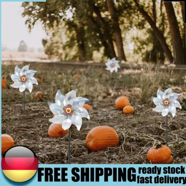 8 Leaves Bird Repeller Windmill Deterrent Silver Pinwheels for Outdoor Garden DE