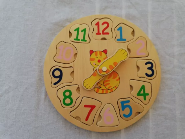 Jouet éducatif en Bois pour enfant : Horloge Chat