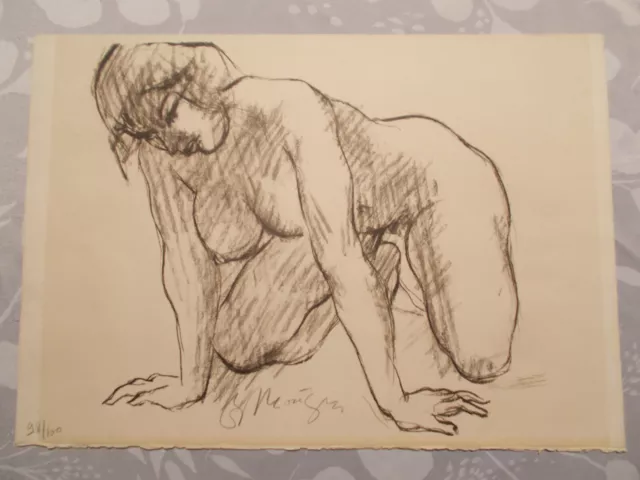 BERNARD MONGIN BELLE LITHOGRAPHIE ORIGINALE " FEMME NUE ACCROUPIE " signée N° 98