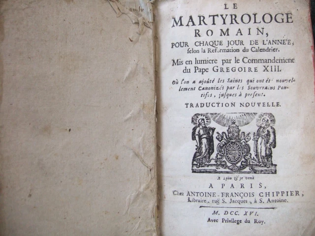 LOT LIVRES ANCIENS, 1716 ,1 volume, Le Martyrologe Romain, COMPLET EUR ...