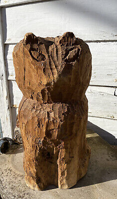 Primitive Solid ￼Wood carved Statue Cat Hand Crafted
