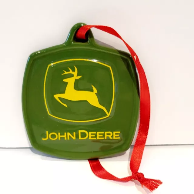 JOHN DEERE Ceramic Porcelain Ornament Green 3" Red Ribbon