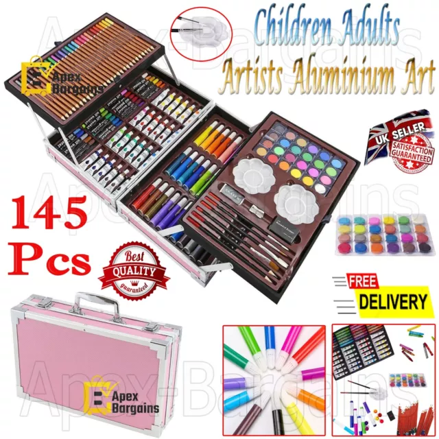 145pcs Children Adults Artists Aluminium Art Case Colouring Pencils Painting Set