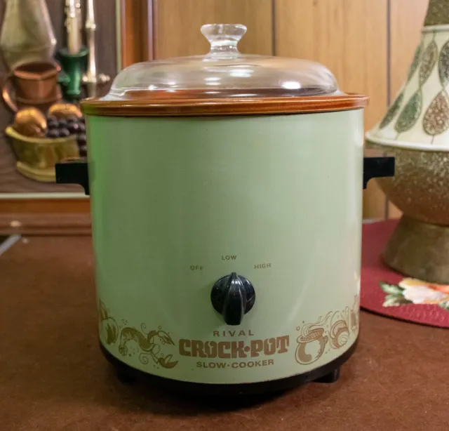 Vintage Rival Crock Pot Slow Cooker Server 3101/2 Avocado Green Glass Lid  3.5 QT for sale online