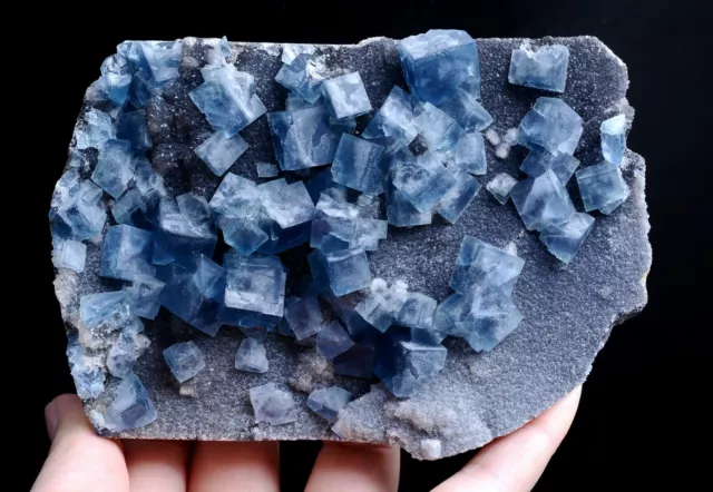408g Natural Transparent Blue Cube Fluorite CRYSTAL CLUSTER  Mineral Specimen
