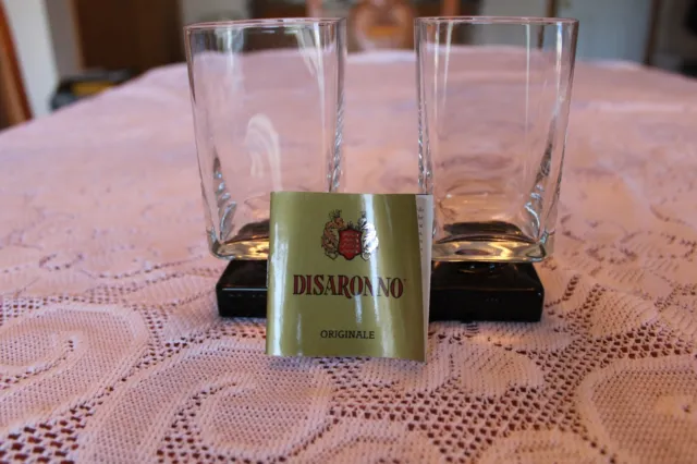 Disaronno Liqueur Vintage Glasses Black Square Bases Set Of 2 Original Booklet