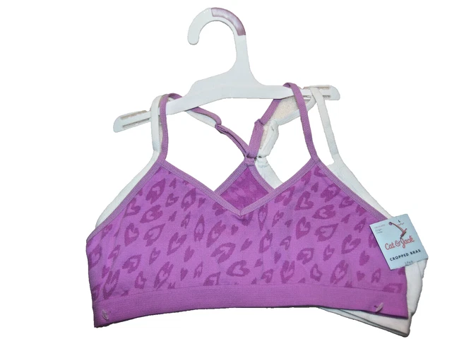 Cat & Jack Cropped Bras White & Purple  Size Small  2 Pack