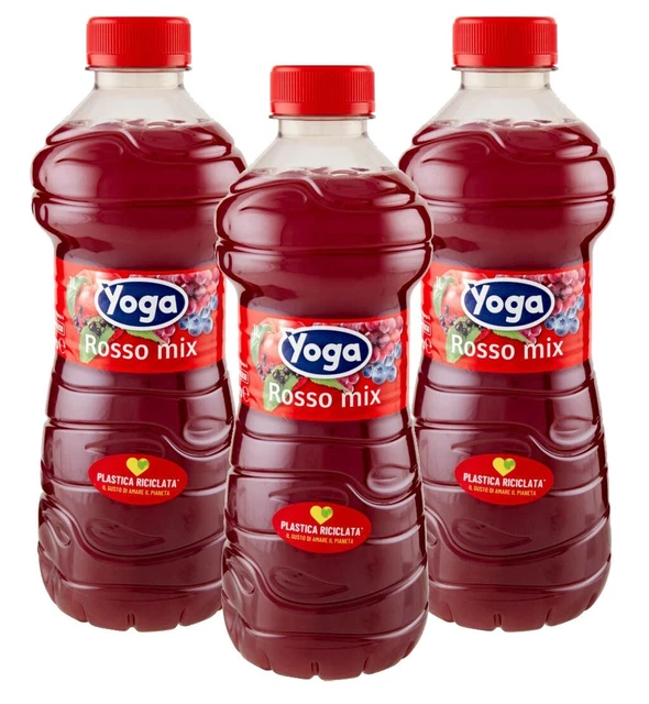 3X Yoga Rosso Mix Succo e Polpa al Gusto di Mela, Uva, Sambuco e Mirtillo 1L