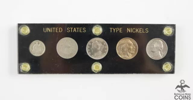 1953-1960 United States 5c Nickel 5-Coin Type Set w/ Acrylic Holder