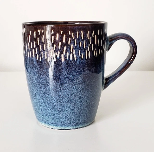 MERITAGE Mug Ceramic Fire Glazed Rustic Log Cabin Outdoor Blue Tones 16 Oz NEW