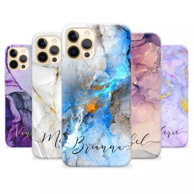 Personalised Marble Phone Case Silicone Cover with Name for iPhone 15 7 8 XS XR