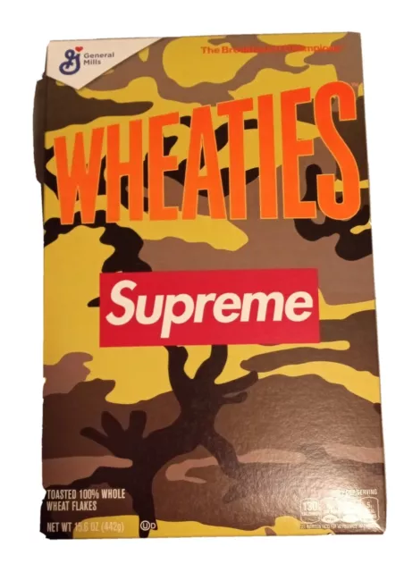 NEW Supreme Wheaties 15.6oz Limited Edition Cereal Box Yellow Camo