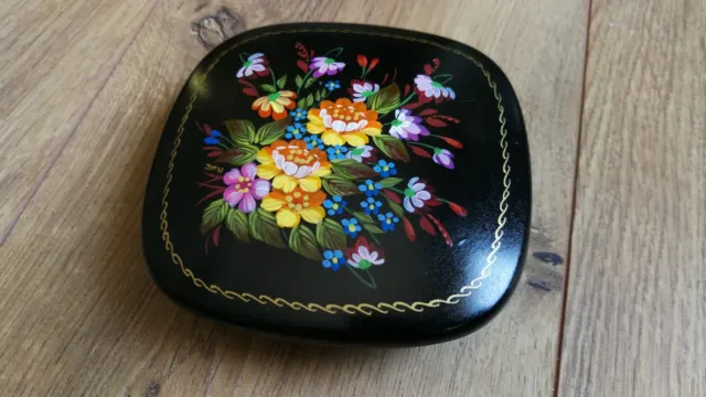 Vintage-Fioretti-Lacquerware-Trinket-Box-Black-Floral-Lidded