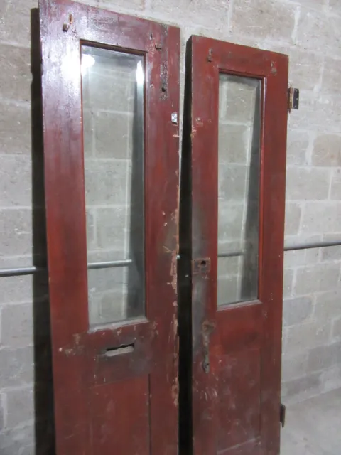 ~ Antique Oak Double Entrance French Doors Beveled Glass ~ 44 X 87 ~ Salvage 13