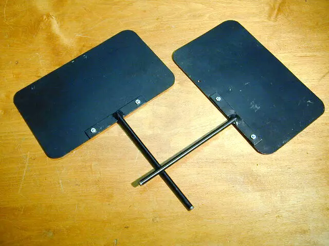 TWO BLACK 11 1/2" x 7" METAL CAMERA FLAGS ON 5/8" x 8 1/2" RODS