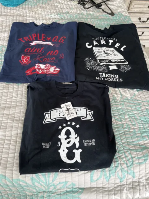 Set Of Three Men’s  Hustle Wear Cartel T-Shirts Size 2 Xl #7-3