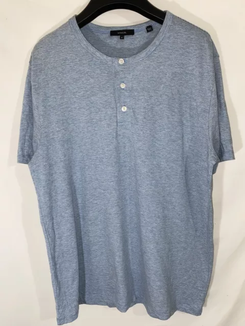 Vince Henley Mens Medium Blue Striped 1/4 Button Short Sleeve Stretch Soft City