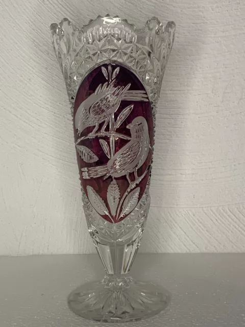 Vase Bleikristall, Hofbauer, Red Bird, roter Vogel, 26 cm